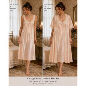 Vintage Delta Burke Peignoir Set 1X Pink Nylon Lace Nightgown Robe 2 Pc XL
